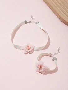 2 件套女孩花丝带项链和手链套装 - 彩色 - 查看 1