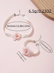 2 件套女孩花丝带项链和手链套装 - 彩色 - 查看 3