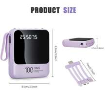 10000mAh 迷你可爱口袋大小 5V2A 快速充电便携式移动电源，小尺寸大容量，内置 4 合 1 可拆卸电缆，高速充电电池，兼容 6 7 8 X XR 11 12 13 14 15 Pro Max，兼容 Apple 、iPad、Android 手机，适合送给家人、朋友、孩子、生日、圣诞节、冬季电池礼物，适合送给母亲、家人、朋友、生日、夏季，适合户外玩耍、购物、旅行，便携式电源显示电池电量 - 紫色 - 查看 9