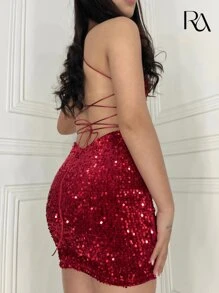 Vestido Manu | Veludo Com Paetê Brilhoso (Tecido Exclusivo) Tubinho Costas Nua Com Amarração - Festa, Eventos, Aniversário, Balada, Noite, Dia