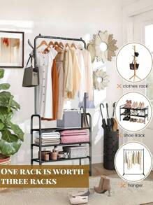 1pc Portable Multifunctional Closet Organizer, Approx. 24 Inch Wide, Includes Clothing Rack, Shoe Rack, Storage Shelves, Movable, Easy Assembly, Suitable For Living Room, Entryway, Bedroom, Study, Office, Holiday & Christmas Gift