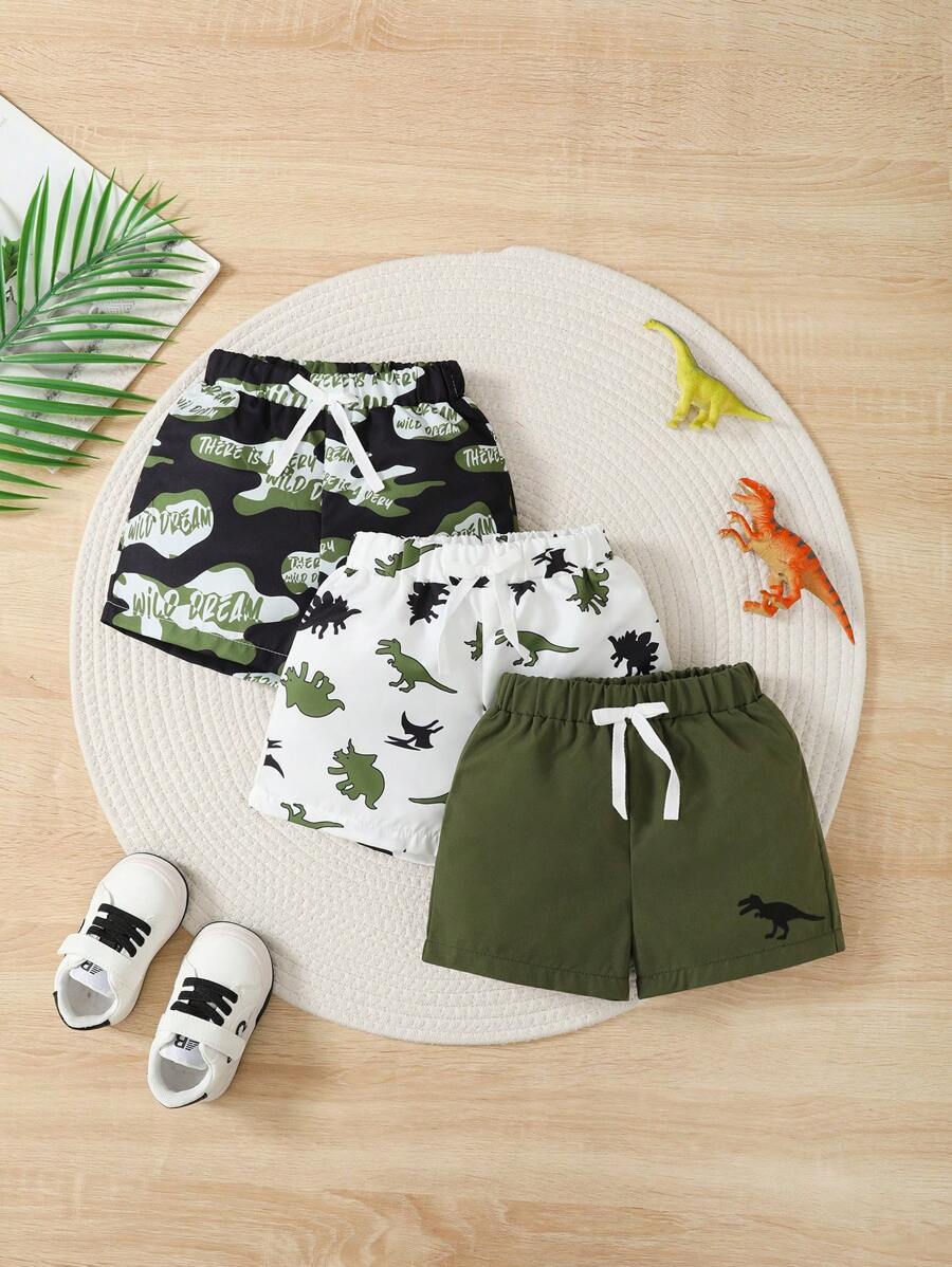3pcs/Set Baby Boy Casual Cute Dinosaur Print Shorts