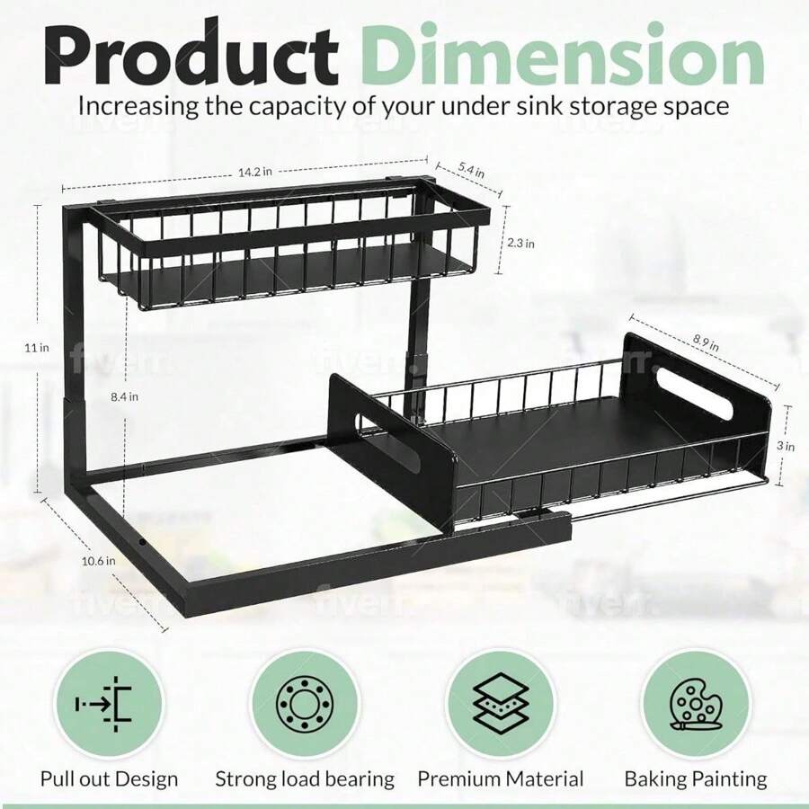 Jayakshi 2-Pack Under Sink Organizer - 2-Tier Pull-Out Shelves With Hooks, Rustproof For Kitchen/Bathroom - View #2