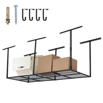 Broadfashion Overhead Garage Storage Rack, Adjustable Garage Storage Organization Systerm, Heavy Duty Steel Garage Ceiling Storage Racks, 500lbs/600lbs Weight Capacity