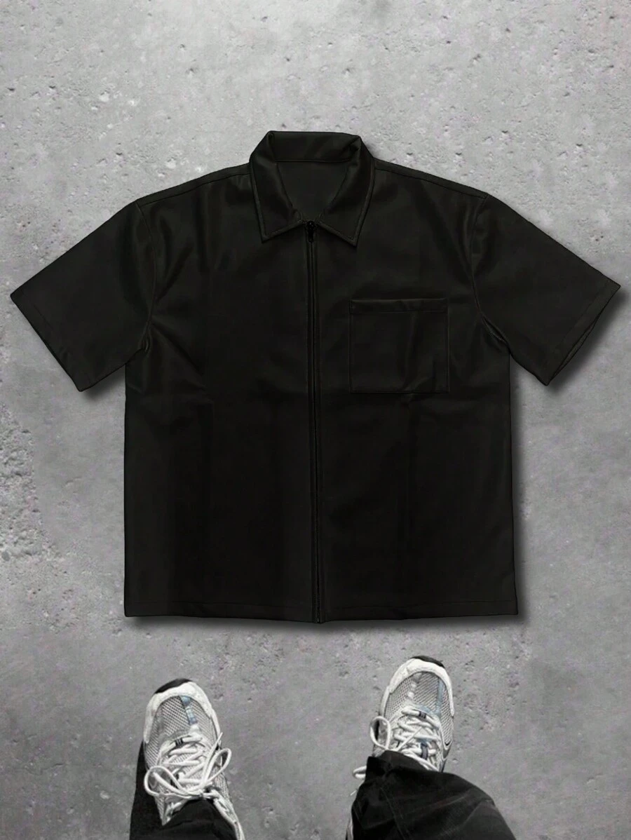 男士夏季短袖印花 Polo 衫，时尚 - 黑色 - 查看 1