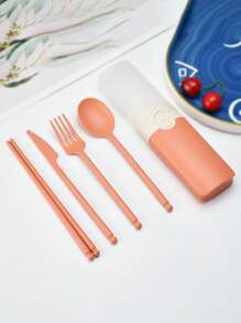 5 Peças Conjunto de Talheres Personalizados com Nome, Conjunto de Presentes Reutilizáveis para Viagem, Conjunto Escolar, Conjunto para Acampamento, Presente de Volta às Aulas, Conjunto de Utensílios Portáteis com Estojo, Talheres para Almoço, Acampamento, Escola, Piquenique, Trabalho, Viagem - Inclui Garfo, Colher, Faca e Pauzinhos