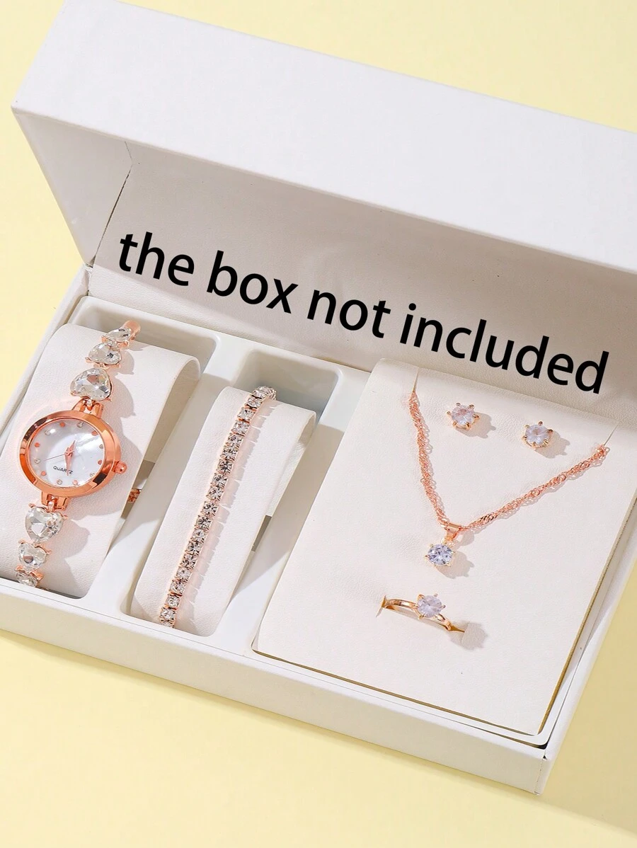 Damen Uhren Sets als Geschenk, Diamanten Silber Armbanduhr Armband Set Halskette Ohrringe Ring. 4 Stücke Schmuckset als Geschenk für Mutter, Ehefrau, Freundin zu Jahrestag, Geburtstag, Weihnachten, Valentinstag - Roségold - Übersicht 1