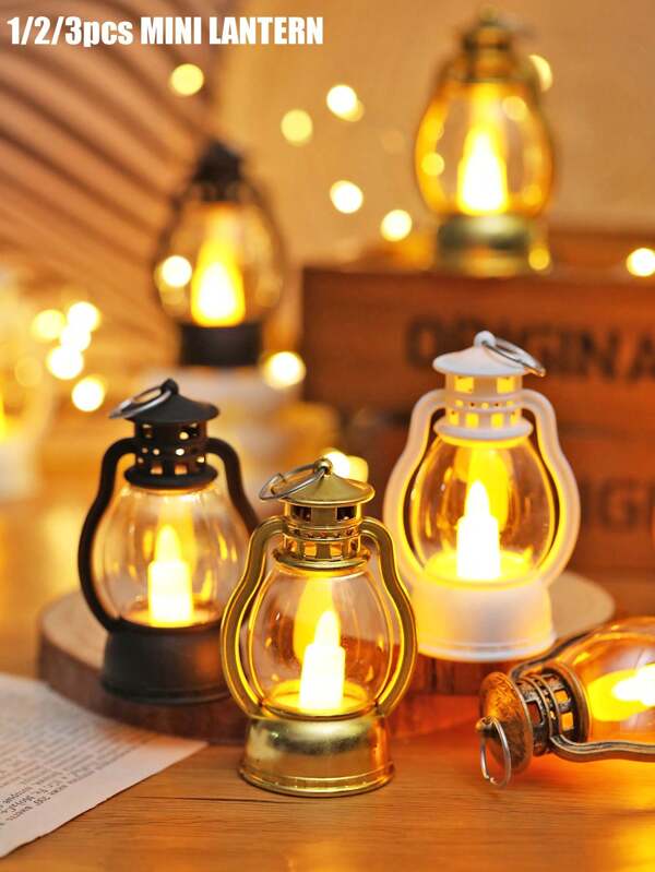1/2/3pcs Cute Retro Mini Decoration Lantern Lamp With Twinkling LED Candle, Battery Power Indoor Decorative Mini Wind Lantern Design Light,Home Decor, Bedroom Decor,Room Wall Hanging Decor Night Light,Suitable For Wedding Party Holiday Decorations Light