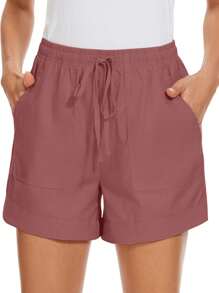 Women Casual Shorts Drawstring Comfy Elastic Waist Pant Summer Pull On Short With Pockets