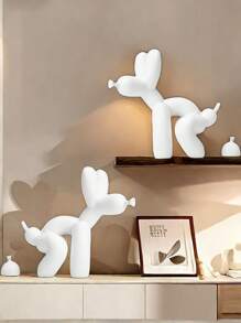 1pc Handmade Resin Balloon Dog Statue Ornament - Cute White Animal Sculptures For Home Decoration And Valentine's Day Gifts, Birthday Gifts Graduation