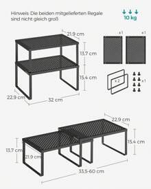 SONGMICS Gewürzregal, 4er Set, Küchenregal, Küchen-Organizer, Küche, 
Gewürzhalter, erweiterbar, stapelbar, kleines Regal, Metall - Schwarz - Übersicht 6