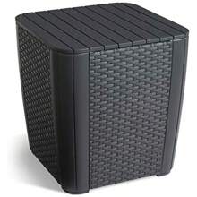 Iowa 3-Piece Rattan Effect Storage Table Balcony Bistro Set - Graphite - GraphiteWithGreyCushions1 - View 3