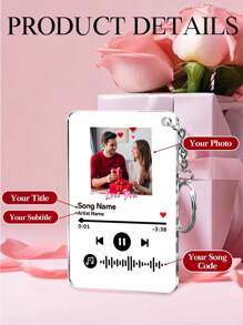 Personalized Photo Keychain Gift, Customized Acrylic Engraved Music Password Keychain, Personalized Music Password Keyring, Customized "Music In Pocket" Keychain, Birthday Gift, Couple Gift, Anniversary Gift, Valentine's Day Gift, Wedding Gift, Father's Day Gift, Mother's Day Gift - Style-2 - View 2