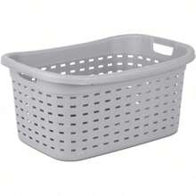 Weave Laundry Basket, Freestanding Plastic Clothes Hamper With Handles, 6 Pack, Cement