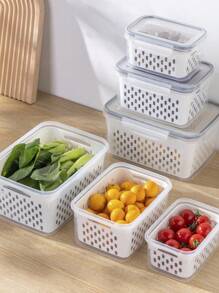 6pcs Set: Leak-Proof Food Storage Containers - 2-Layer Airtight Design For Easy Meal Prep, Reusable & Stackable Kitchen Organizer For Fruits, Vegetables, Meats & Grains - 黑與白 - 查看 1