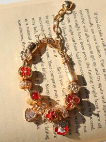 1 pieza Pulsera con dije de flor de cerezo vintage, regalo de color rojo para el Día de San Valentín, regalo de amistad