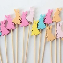 100/50Pcs Easter Toothpicks For Appetizers, 4.7 Inch Natural Bamboo Picks For Cake Dessert Food Fruit Easter Party Decorations - Animal Series - View 4