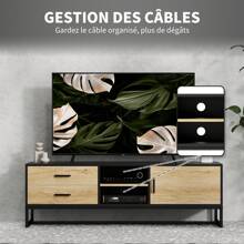 HOMCOM HOMCOM Meuble TV meuble télé bois banc TV pour téléviseur jusqu'à 60 pouces avec placard, compartiments ouverts, 2 tiroirs, étagère réglable et passe-câbles pour salon chambre à coucher, bois naturel