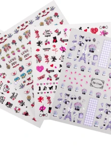 情人节指甲贴纸红心玫瑰丘比特弓箭自粘滑块指甲艺术装饰浮雕美甲贴纸