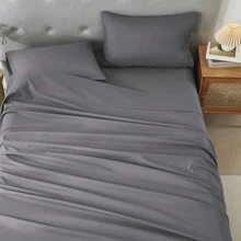 3/4 Piece Home Bed Sheet Set, Soft, Comfortable And Breathable Bedding Set, Hotel Luxury Home Summer Bedding Sheets Twin, 1 Or 2 Pillowcases, 1 Flat Sheet And 1 Fitted Sheet,Room Decor,  Ideal Gift. - Màu xám đen - Xem 9
