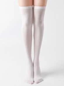 Calcetines sobre la rodilla de unicolor y minimalistas para mujer, cómodos para uso diario - Blanco - Ver 5