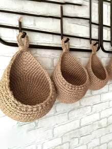 1pc Boho Macrame Wall Hanging Basket, Linen Fruit & Vegetable Storage Hook For Kitchen, Garlic & Onion Rack, Home And Dining Decor Organizer - Multicolor - View 11