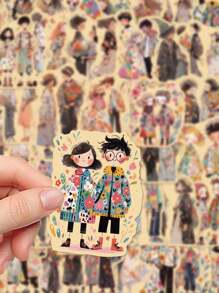 50 件情侣涂鸦贴纸装饰适用于冰箱、书桌、笔记本电脑、手机壳、平板电脑、行李箱、笔记本 - 彩色 - 查看 6