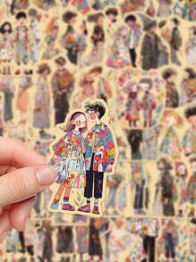 50 件情侣涂鸦贴纸装饰适用于冰箱、书桌、笔记本电脑、手机壳、平板电脑、行李箱、笔记本 - 彩色 - 查看 4