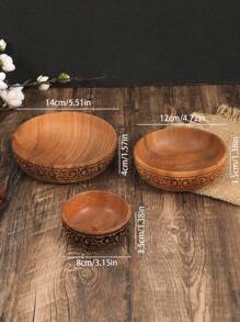 1 pieza Plato decorativo de madera de sándalo tallada para especias/condimentos, plato pequeño decorativo para la mesa, útiles escolares - Marrón - Ver 7