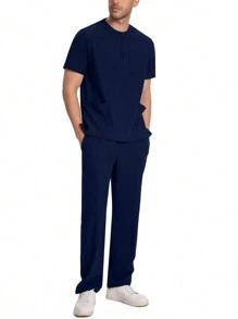 男士短袖工作服、实验室外套、带口袋的美容罩衣、透气工作套装