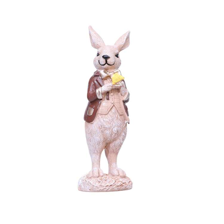 Easter Bunny Figurines Love Heart Yellow Flower Design Resin Rabbit Statue Easter Bunny Decor For Home Holiday - 棕色 - 查看 2