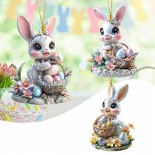 1 pièce Pendentif décoratif multifonctionnel de Pâques, art graphique 2D, design unique en forme d'œuf de lapin à la mode, cadeau de fête idéal, utilisé pour les célébrations de fêtes, les accessoires intérieurs et extérieurs du Nouvel An, cadeau de Pâques idéal, décorations de Pâques, décor de fête de Pâques