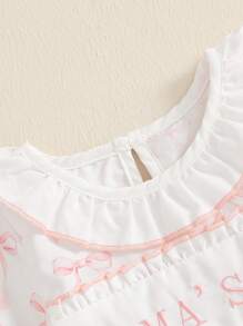 Baby Girl Romper Newborn Dress Long Sleeve Letter Bowknot Doll Collar Bodysuit Ruffle Skirt Cute Spring Clothes - Pink - View 4