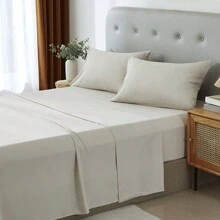3/4 Piece Home Bed Sheet Set, Soft, Comfortable And Breathable Bedding Set, Hotel Luxury Home Summer Bedding Sheets Twin, 1 Or 2 Pillowcases, 1 Flat Sheet And 1 Fitted Sheet,Room Decor,  Ideal Gift. - Màu Khaki - Xem 5