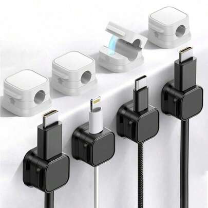 6pcs Magnetic Cable Organizer Clips, Desk Wire Management Holder, Adhesive Charging Cable Winder Mount For Bedroom, Kitchen, Office
