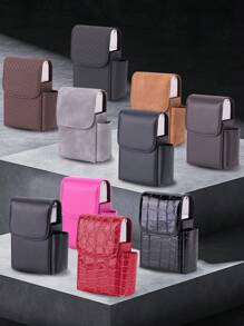 1 Pc PU Leather Men's Cigarette Case Organizer, 20 Gas Lighter Holder Waist Pack Smoking Accessories