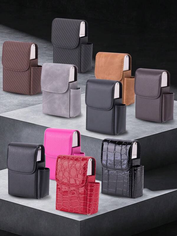 1 Pc PU Leather Men's Cigarette Case Organizer, 20 Gas Lighter Holder Waist Pack Smoking Accessories