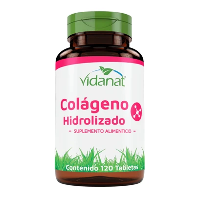  Colágeno Hidrolizado - 120 Tabletas con Vitamina C | Suplemento Alimenticio 100% Natural para Piel, Cabello y Uñas Radiantes | Auxiliar en el tratamiento de la piel, uñas, huesos, ligamentos, tendones y cartílago | Vidanat