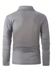 Men's Casual Long Sleeve Zipper Lapel Shirt With Chest Pocket For Spring And Autumn Outdoor - Dark Grey - View 4