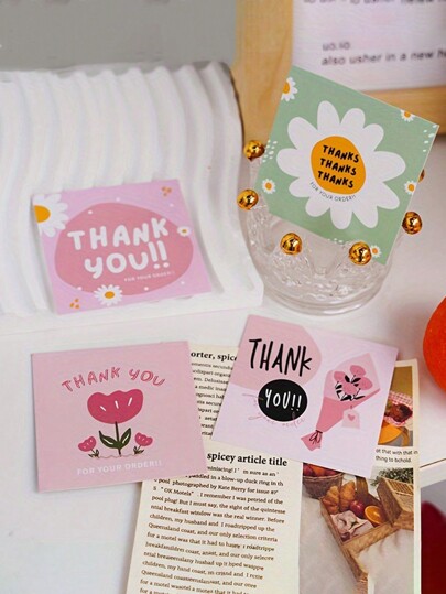 50 pezzi Biglietti di ringraziamento mini color rosa pastello, con disegni floreali assortiti e semplici, cartoncini quadrati per ordini e attività, biglietti di ringraziamento, regalo di compleanno, biglietti, articoli insoliti, festa della mamma