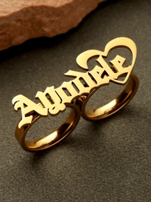 Anillo personalizado de dos dedos, anillo de doble dedo, anillo con placa con nombre, anillos con nombre personalizados, anillo de oro de 2 dedos, anillo con nombre de mujer, adecuado para mujeres, regalo personalizado para amigos, parejas y familia, joyería de regalo de cumpleaños especial, regalos para ella, novia, mamá, familia, amigos para aniversarios, para cumpleaños, para uso diario, para baile de graduación, para el Día de la Madre, para el Día de San Valentín, para graduación, para bodas, oro, elegante, colorido, vintage, hipster, moda Y2K, 2000, personalizado, único, regalos ideales para él, regalos ideales para ella - Multicolor - Ver 13