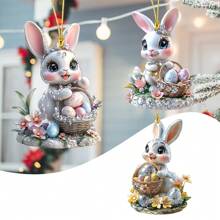 1 pièce Pendentif décoratif multifonctionnel de Pâques, art graphique 2D, design unique en forme d'œuf de lapin à la mode, cadeau de fête idéal, utilisé pour les célébrations de fêtes, les accessoires intérieurs et extérieurs du Nouvel An, cadeau de Pâques idéal, décorations de Pâques, décor de fête de Pâques