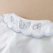 Girls Spring Casual Embroidered Collar Knitted Top, Back To School Tween Girl - White - View 4