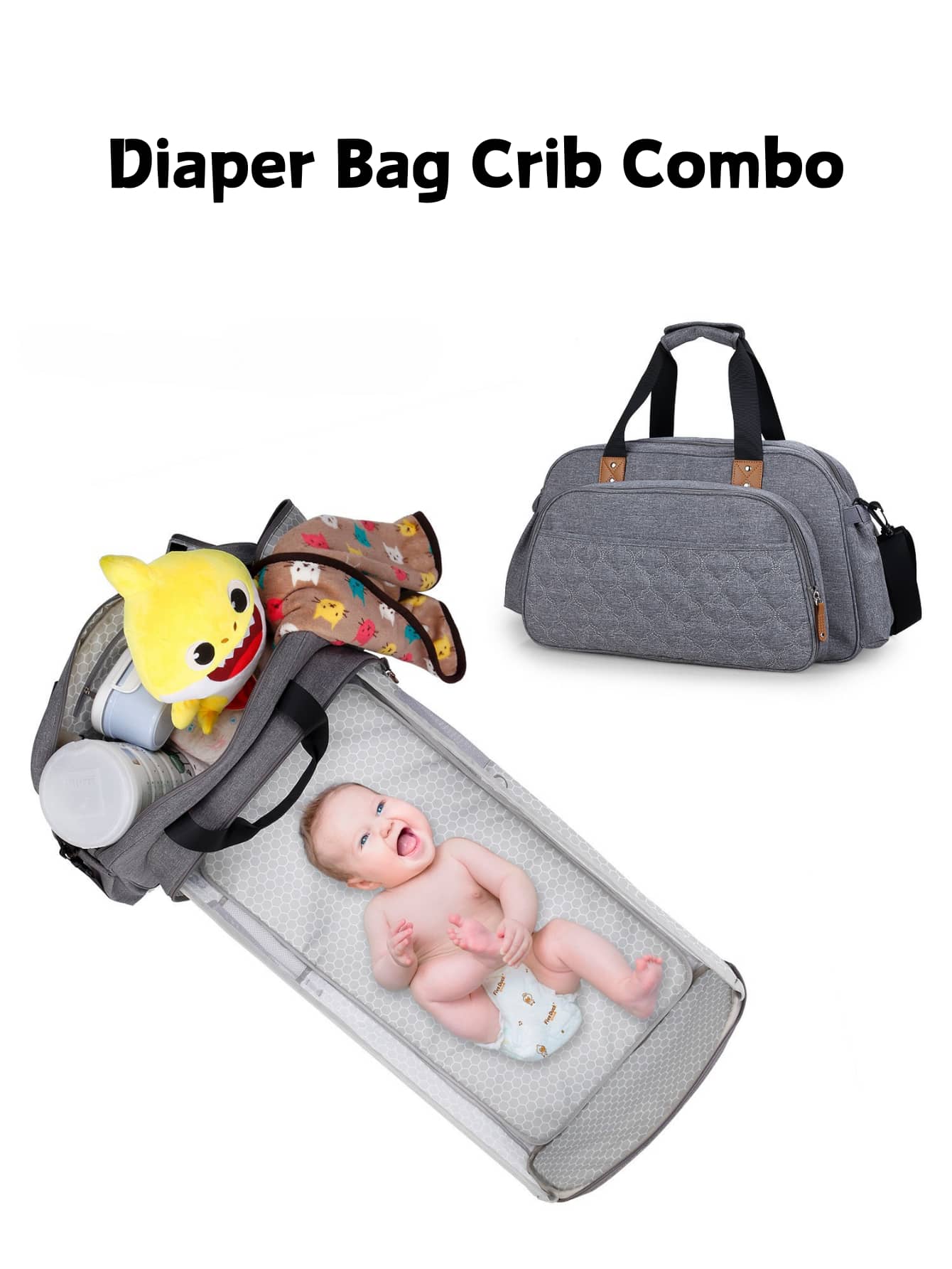 Multi-Functional Mommy Bag Can Lie In Bed Bag Shoulder Straddle Trolley Hanging Bag Large Capacity. - Grey - View 1
