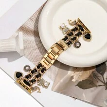 1条女士真皮绳吊坠不锈钢表带，兼容38/40/41/42/44/45/49mm表带，适用于Ultra/SE/8/7/6/5/4/3/2/1 - 金色 - 查看 6