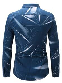 Men's Casual Long Sleeve Printed Shirt With Button Detail, All Seasons Use - 藏蓝色 - 查看 2