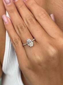 1件 925純銀亮面橢圓形訂婚戒指/結婚戒指，女款承諾戒指/永恆戒指，精美珠寶禮物 - 金色 - 查看 6