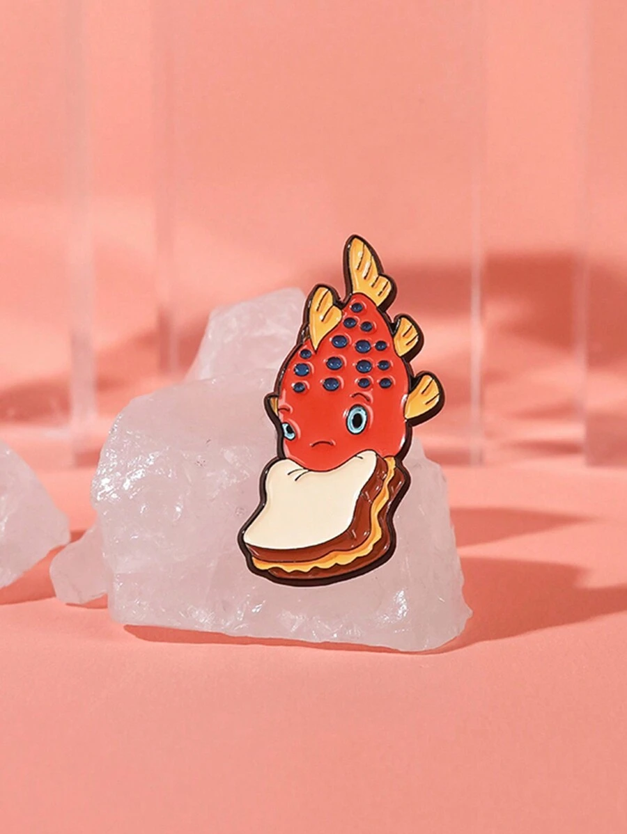 1PC Fish And Bread Enamel Pins Cute Cartoon Metal Brooches Kawaii Animal Creative Lapel Backpack Badge Accessories Jewelry For Gift - Multicolor - View 1
