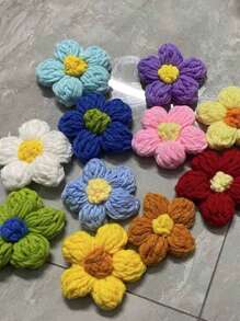 5 pièces de fleurs en crochet bouffantes finies à la main, matériel de transformation de miroir, fleurs décoratives pour miroir pied-de-biche, décoration de cadre de miroir au sol créative faite à la main, purement tricotées à la main, convient pour les vêtements, les parapluies, les rideaux, les patchs de tuyaux de climatiseur et l'embellissement