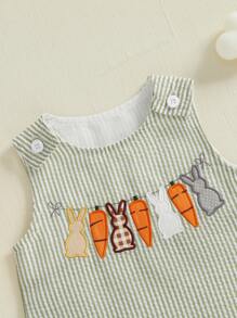 Toddler Girls Boys Clothes Ovrealls Rompers Easter Clothes Rabbit Carrot Embroidered Sleeveless Baby Bodysuits Jumpsuits - Green - View 7